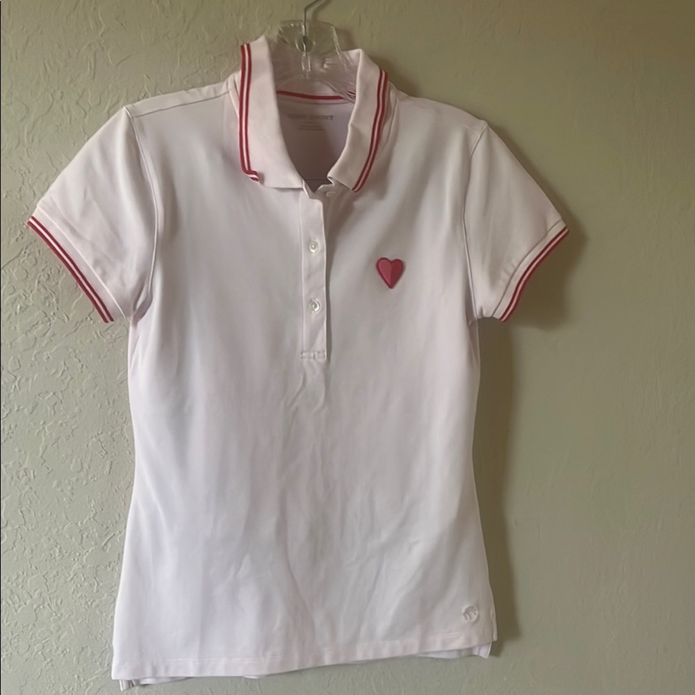 Tory Sport Performance Pique Heart Polo Ponk with Red Accents
